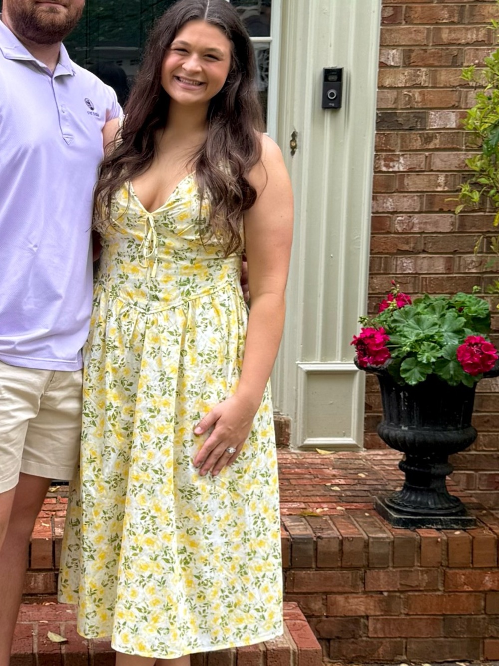 Floral Tie-Front Yellow Summer Midi Dress